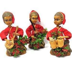 VTG 1960s Tilso Set 3 Pixie Elves Elf Christmas Figurine Musicians Hong Kong 7"